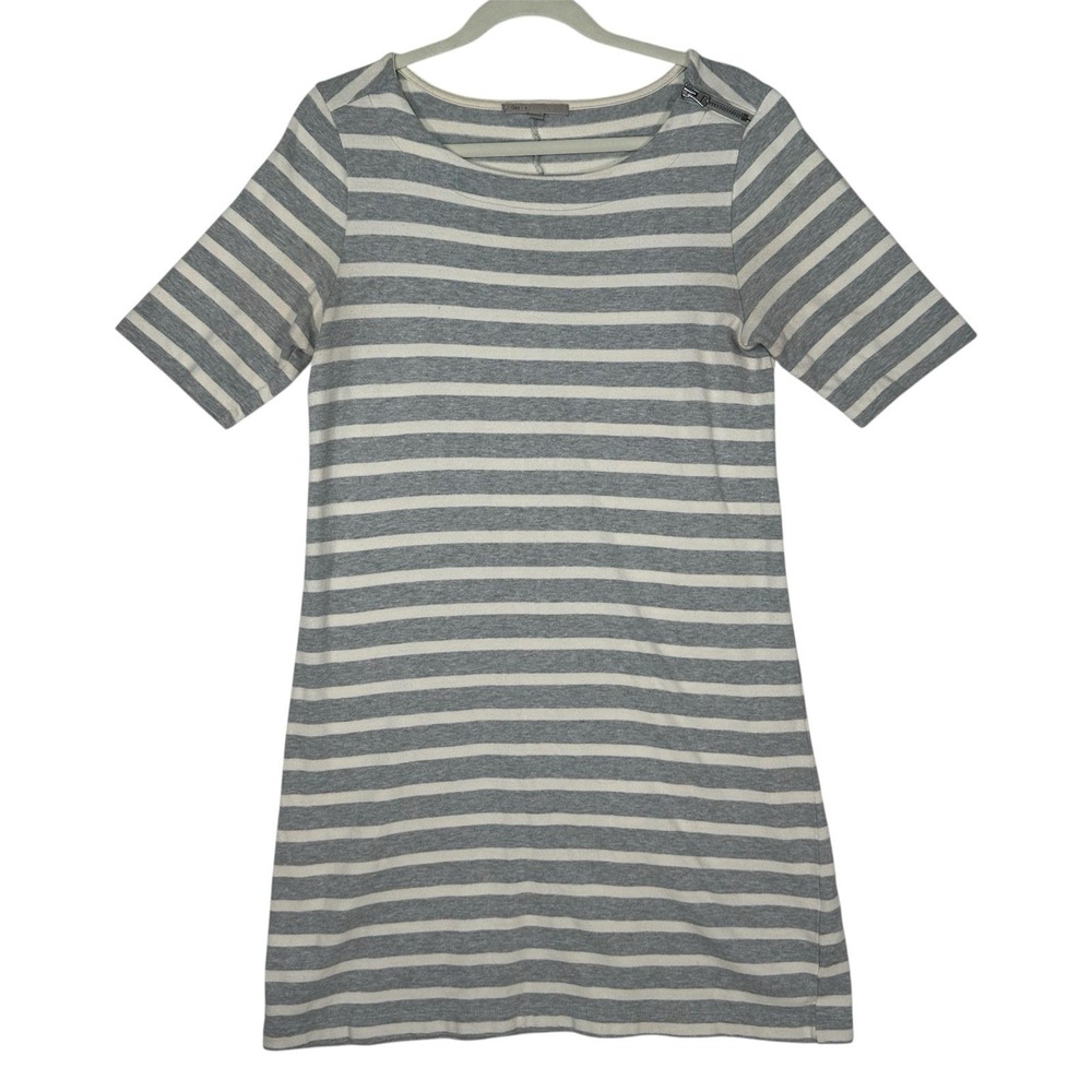 Gap Grey White‎ Striped T-Shirt Dress M 100% Cotton Shoulder Zip Coastal Grand